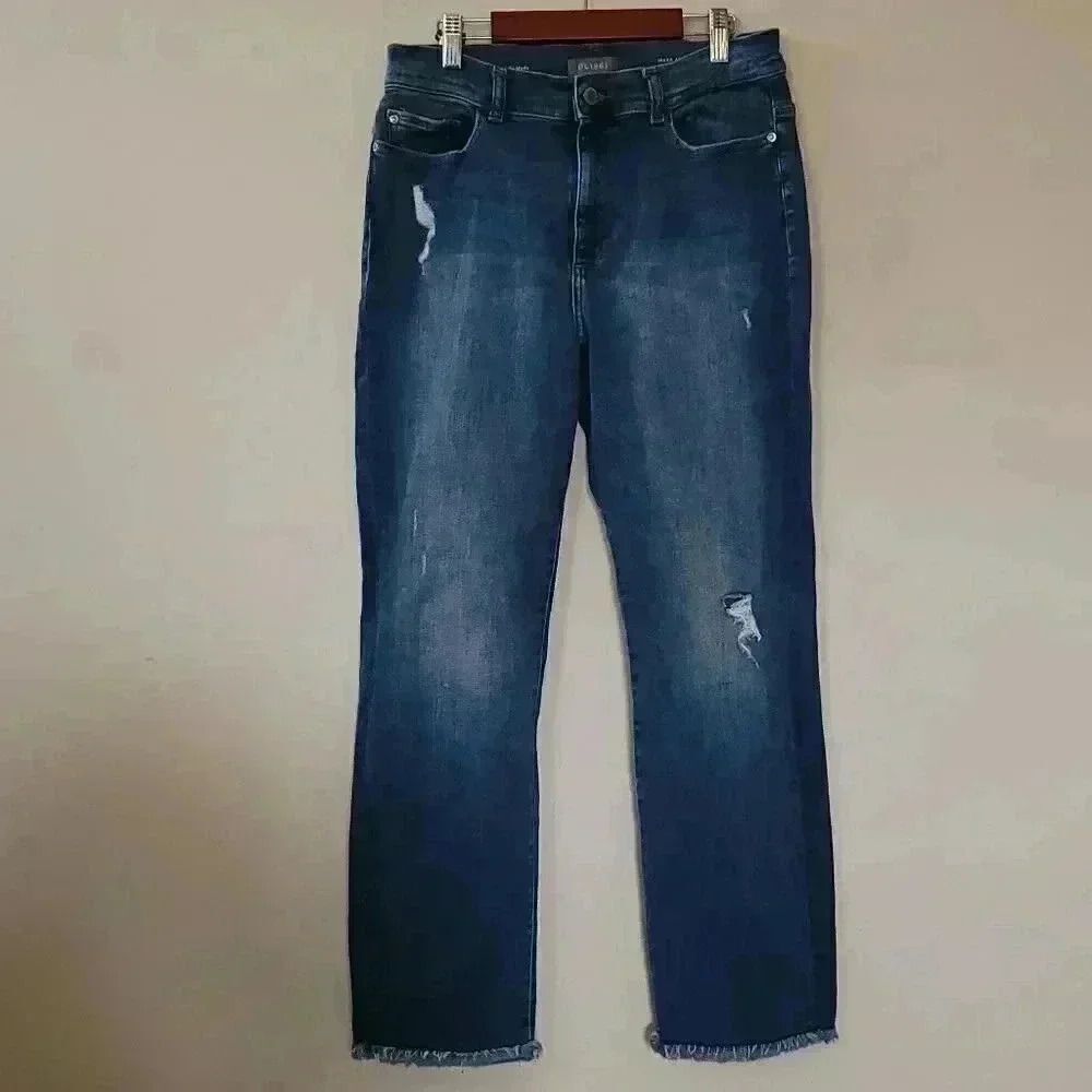 DL1961 Mara Ankle High Rise Instasculpt Straight Distressed Jeans Size 30 - Picture 2 of 9
